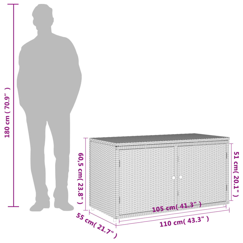 Grauer Gartenschrank 110x55x60,5 cm aus Kunstharzgeflecht