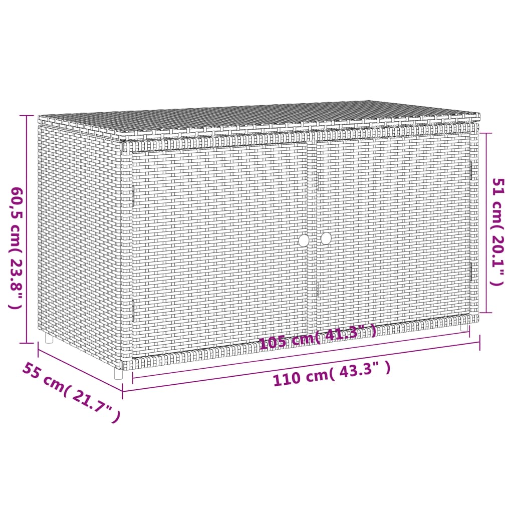 Grauer Gartenschrank 110x55x60,5 cm aus Kunstharzgeflecht