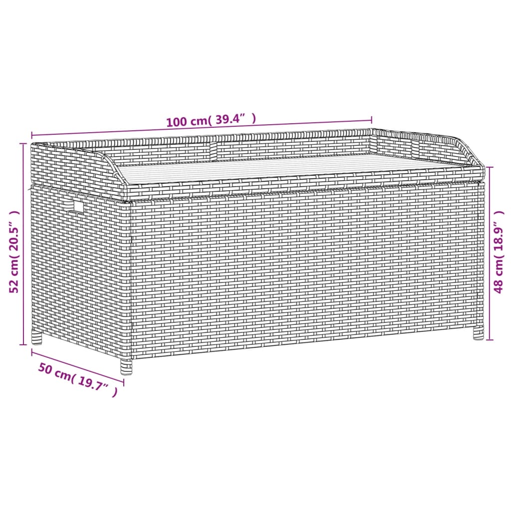 Banc de rangement gris résine tressée et bois d'acacia