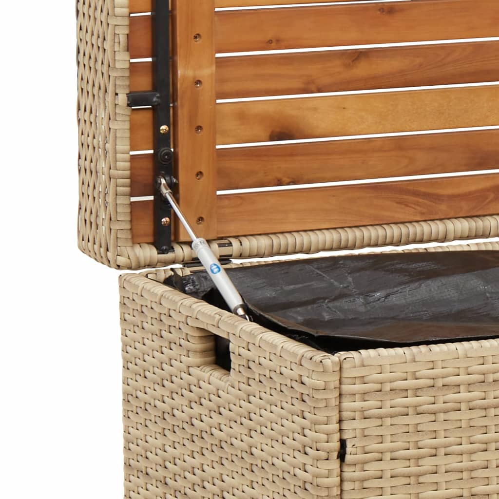 Banc de rangement mélange beige résine tressée et bois d'acacia