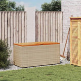 Boîte de rangement de jardin beige résine tressée bois d'acacia