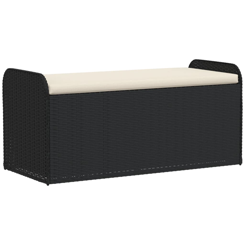 Banc de rangement avec coussin noir 115x51x52 cm résine tressée