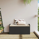 Banc de rangement avec coussin noir 115x51x52 cm résine tressée