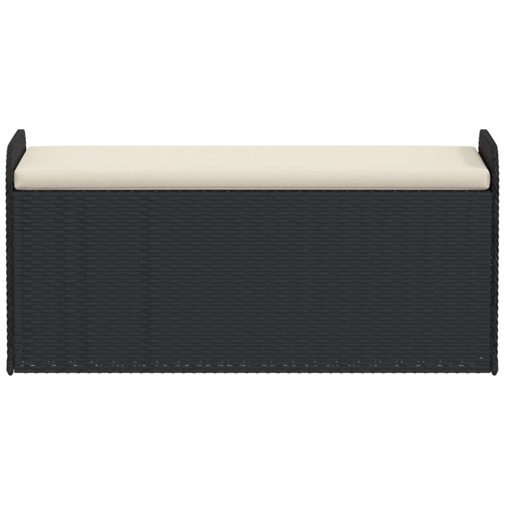 Banc de rangement avec coussin noir 115x51x52 cm résine tressée