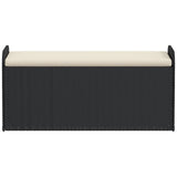 Banc de rangement avec coussin noir 115x51x52 cm résine tressée