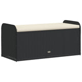 Banc de rangement avec coussin noir 115x51x52 cm résine tressée