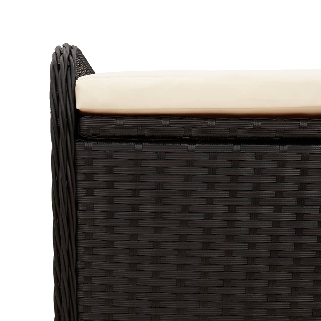 Banc de rangement avec coussin noir 115x51x52 cm résine tressée