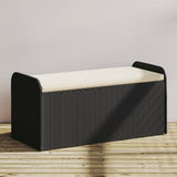 Banc de rangement avec coussin noir 115x51x52 cm résine tressée