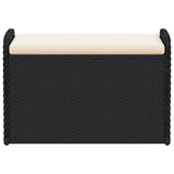 Banc de rangement avec coussin noir 80x51x52 cm résine tressée