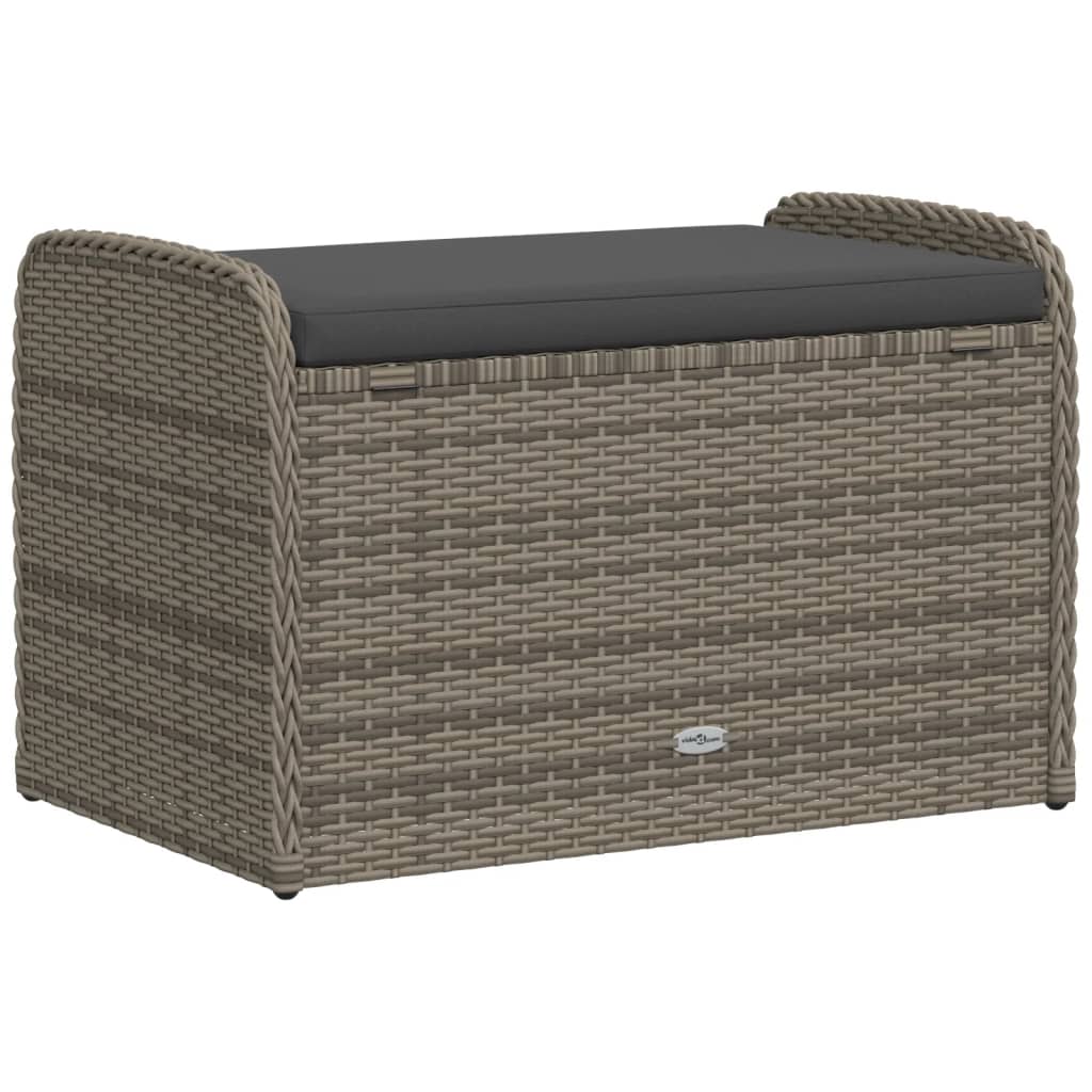 Banc de rangement avec coussin gris 80x51x52 cm résine tressée