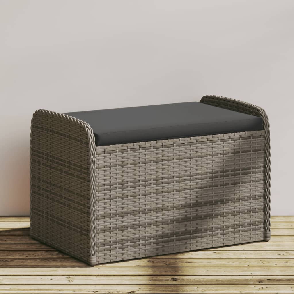 Banc de rangement avec coussin gris 80x51x52 cm résine tressée