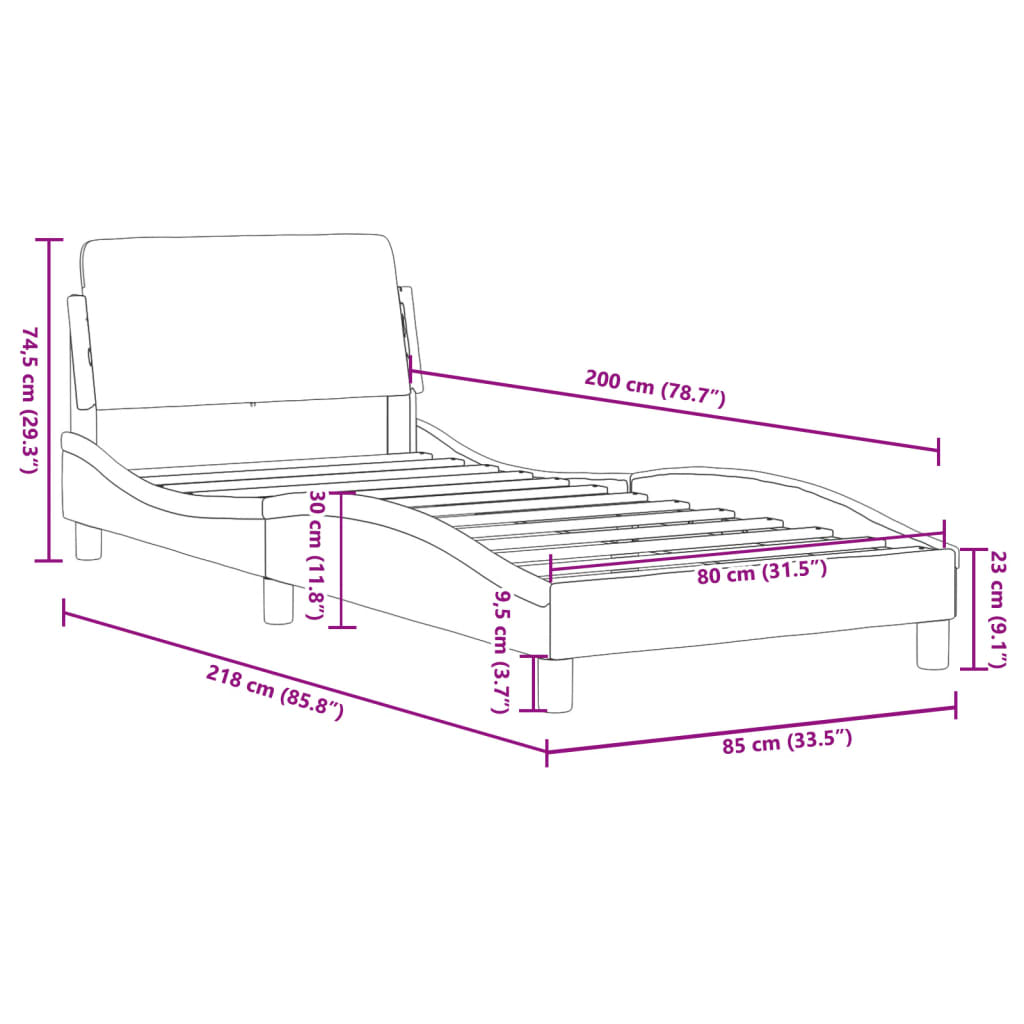 Cadre de lit avec tête de lit sans matelas crème 80x200cm tissu