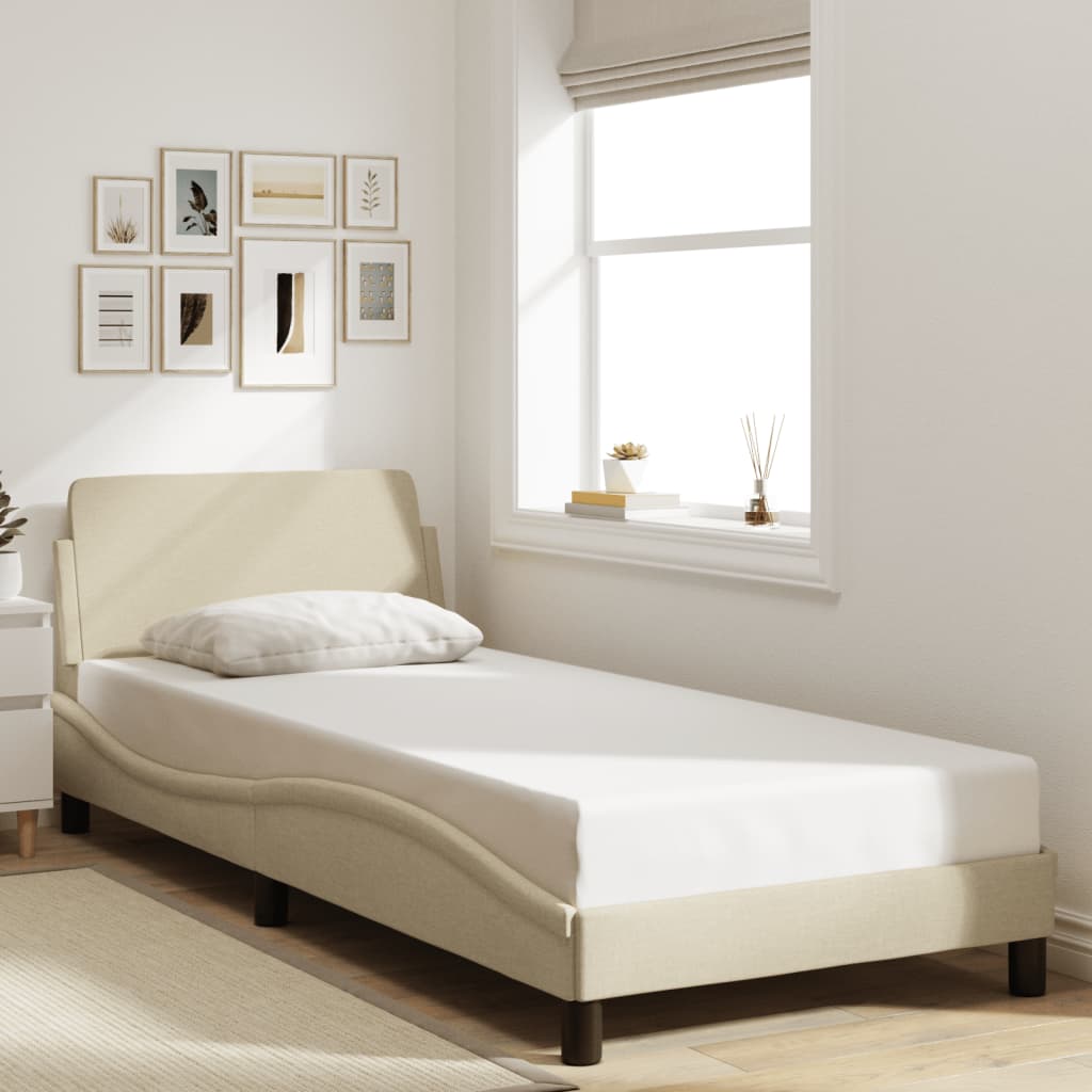 Cadre de lit avec tête de lit sans matelas crème 80x200cm tissu