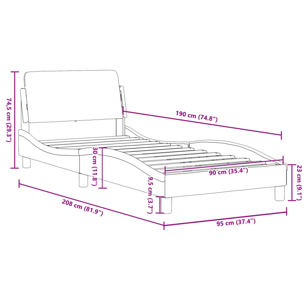 Cadre de lit sans matelas marron foncé 90x190 cm tissu