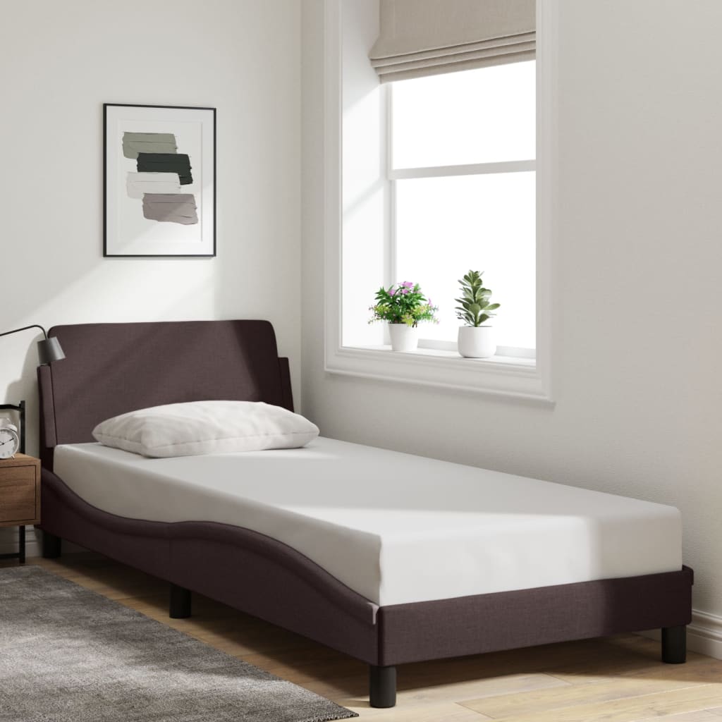 Cadre de lit sans matelas marron foncé 90x190 cm tissu