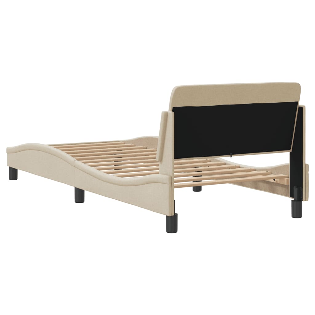 Cadre de lit avec tête de lit sans matelas crème 90x200cm tissu