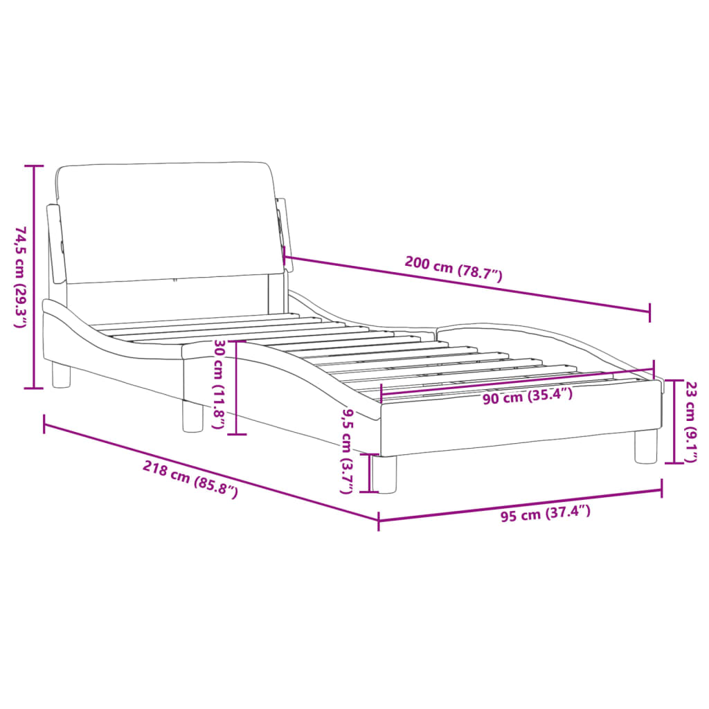 Cadre de lit avec tête de lit sans matelas crème 90x200cm tissu