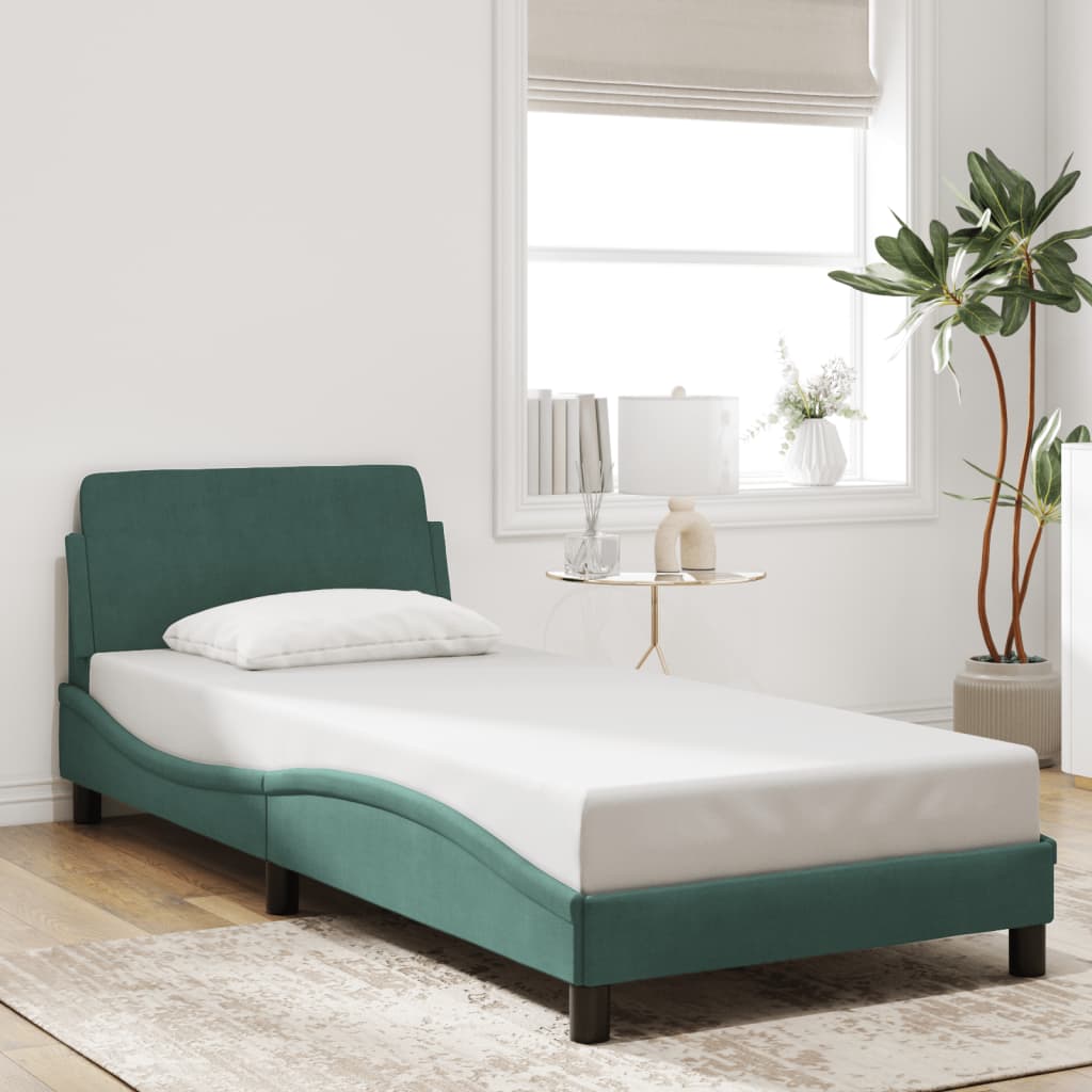 Cadre de lit sans matelas vert foncé 90x200 cm velours