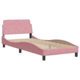 Cadre de lit et tête de lit sans matelas rose 90x200 cm velours