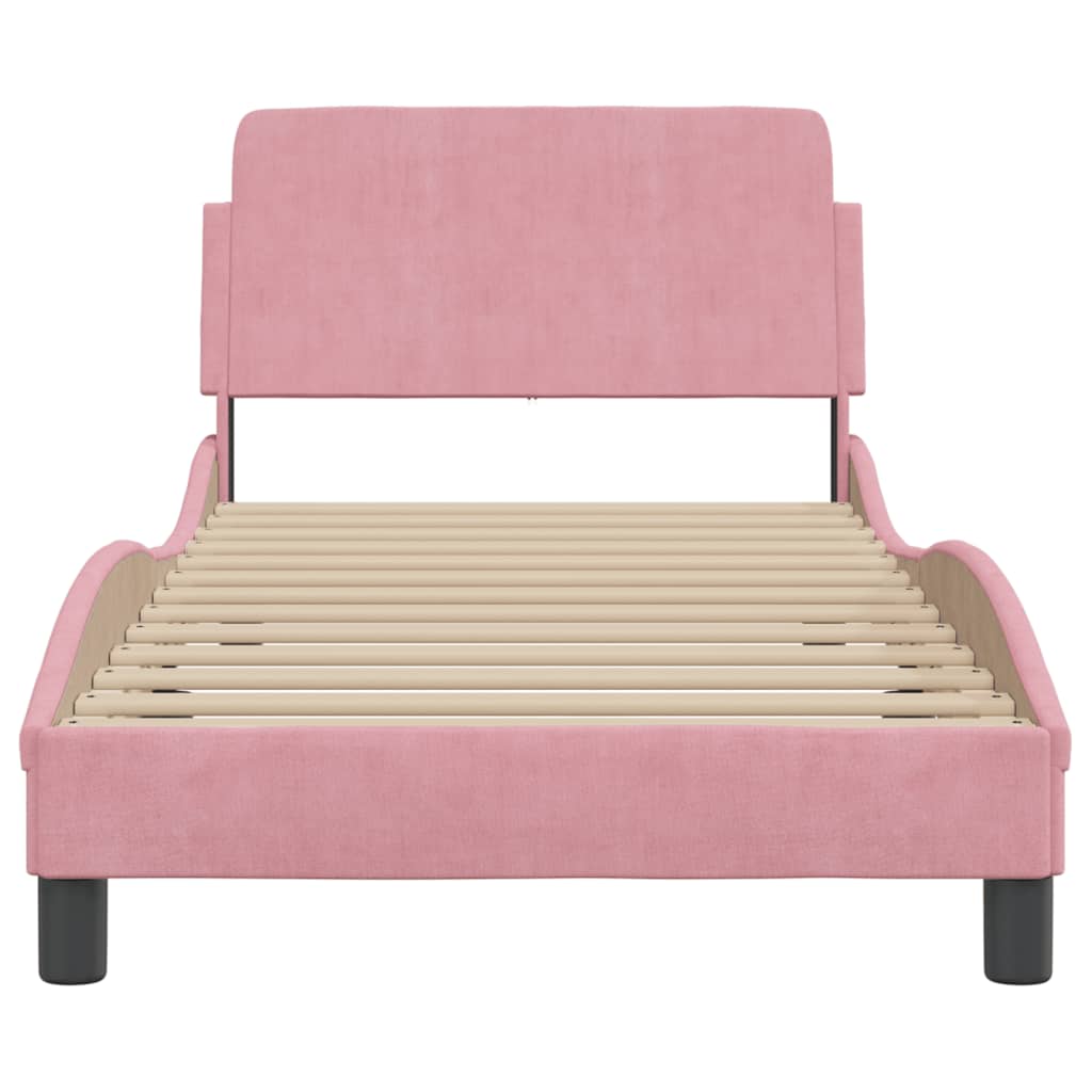 Cadre de lit et tête de lit sans matelas rose 90x200 cm velours