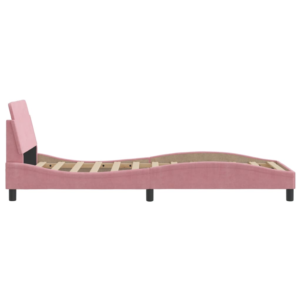 Cadre de lit et tête de lit sans matelas rose 90x200 cm velours