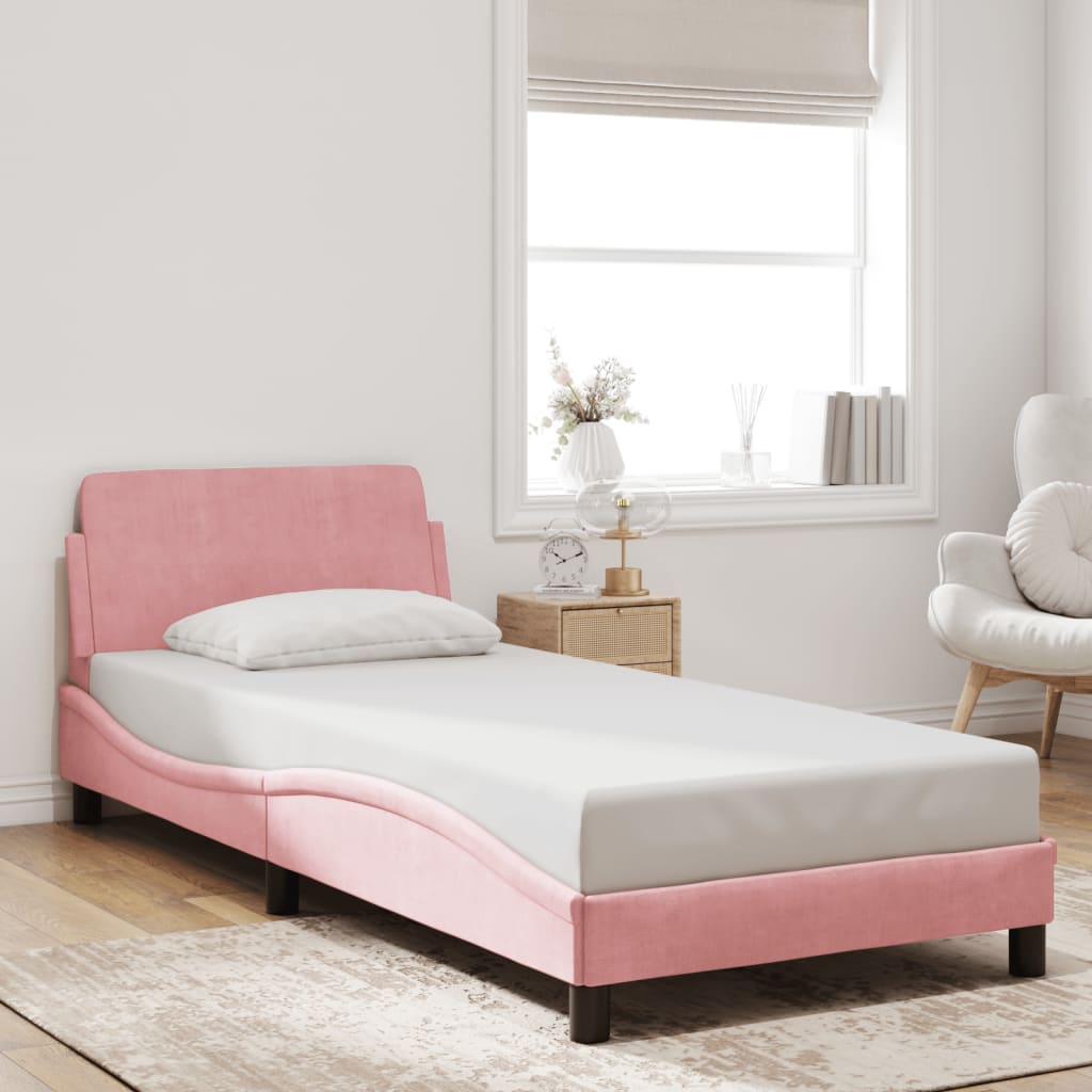 Cadre de lit et tête de lit sans matelas rose 90x200 cm velours