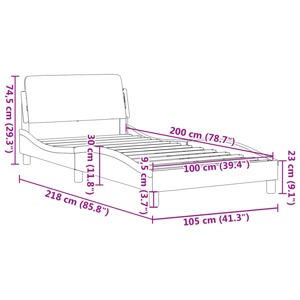 Cadre de lit avec tête de lit sans matelas bleu 100x200cm tissu