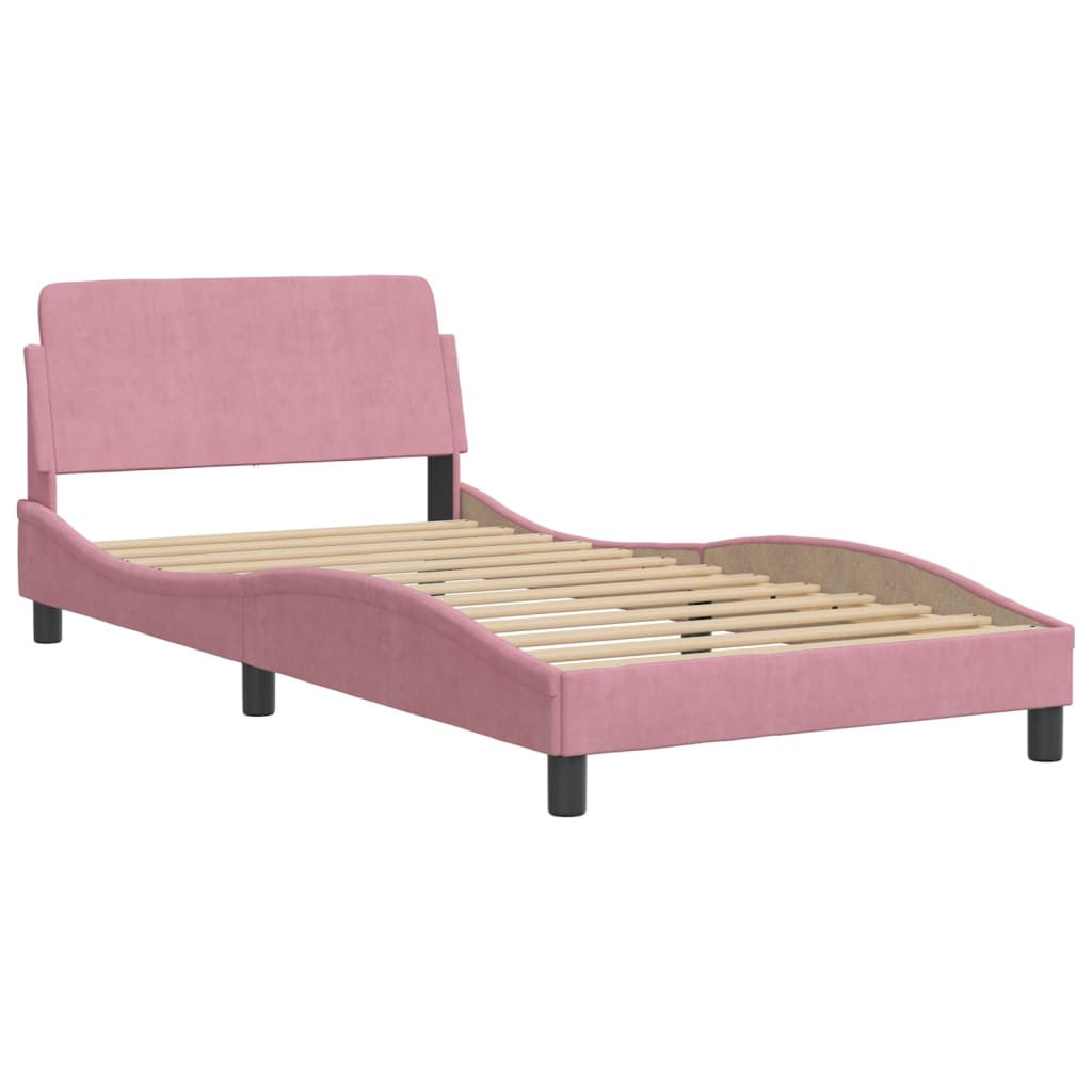 Cadre de lit et tête de lit sans matelas rose 100x200cm velours