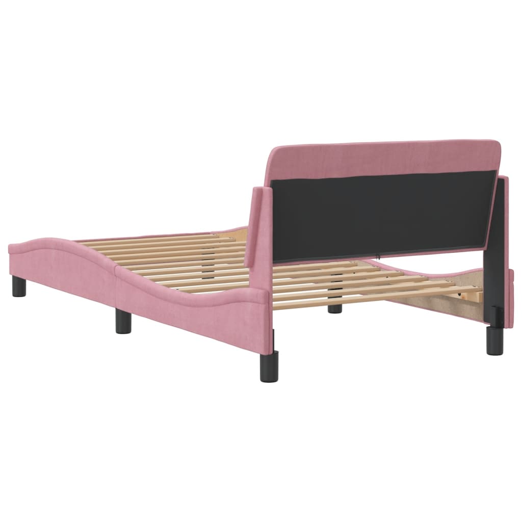 Cadre de lit et tête de lit sans matelas rose 100x200cm velours