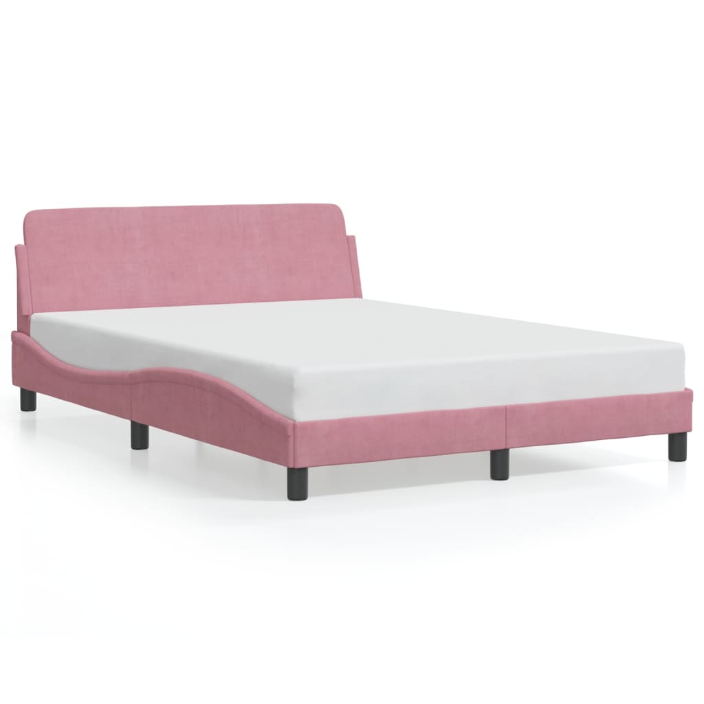 Cadre de lit et tête de lit sans matelas rose 140x190cm velours