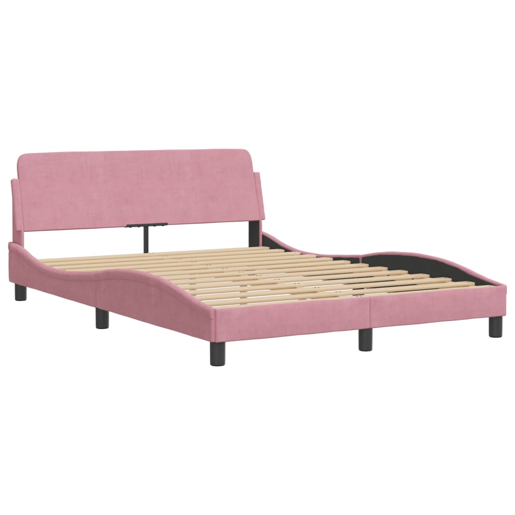 Cadre de lit et tête de lit sans matelas rose 140x190cm velours