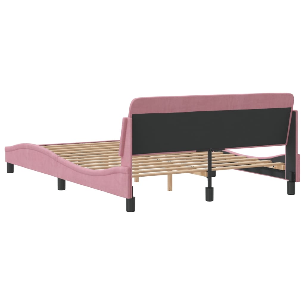 Cadre de lit et tête de lit sans matelas rose 140x190cm velours