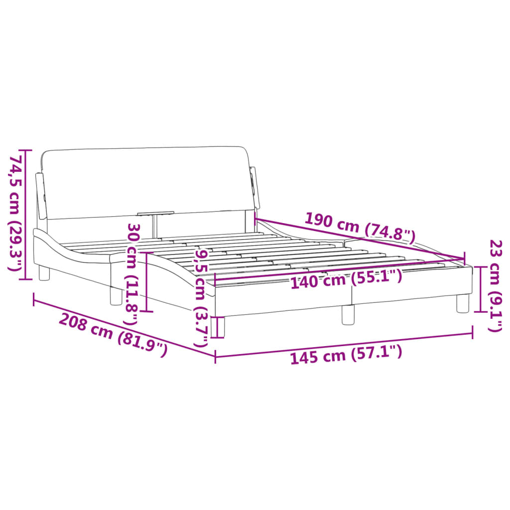 Cadre de lit et tête de lit sans matelas rose 140x190cm velours