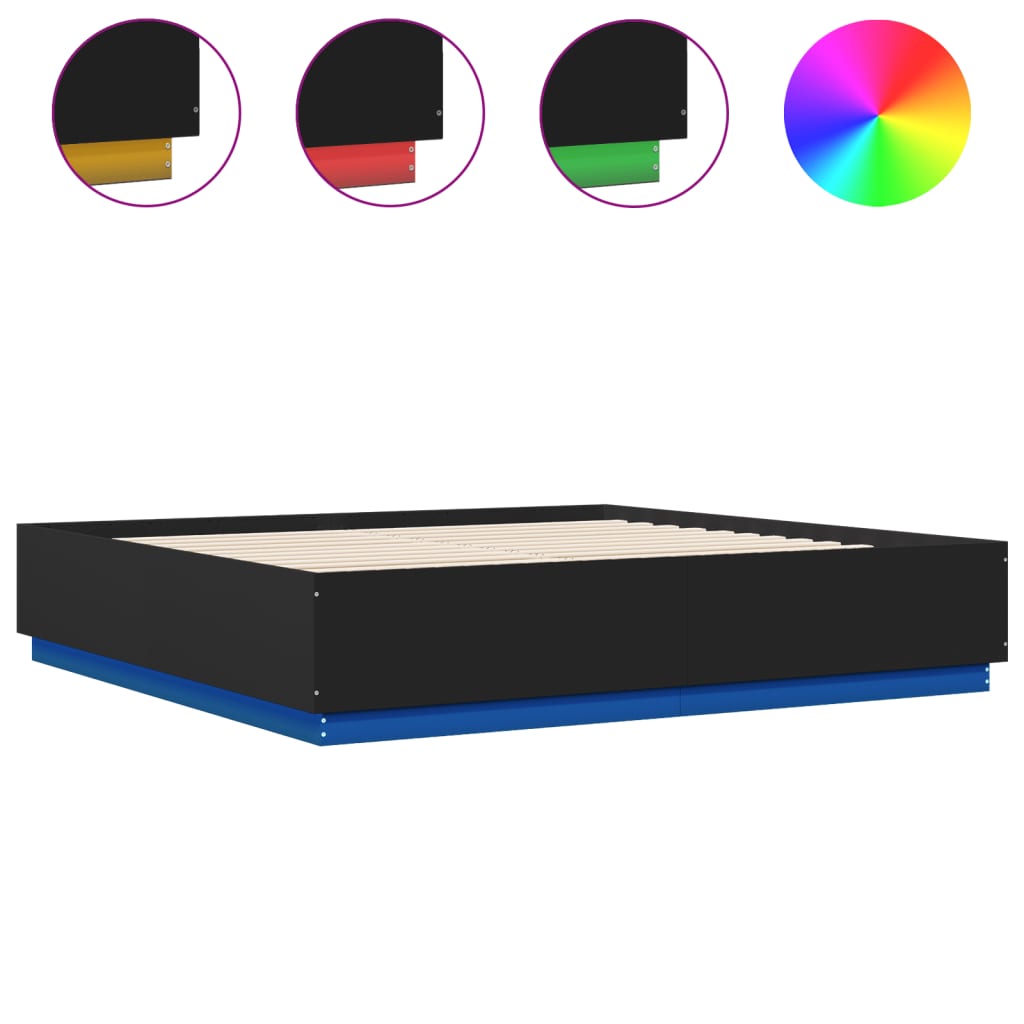 Bed frame with LED without mattress black 200x200 cm