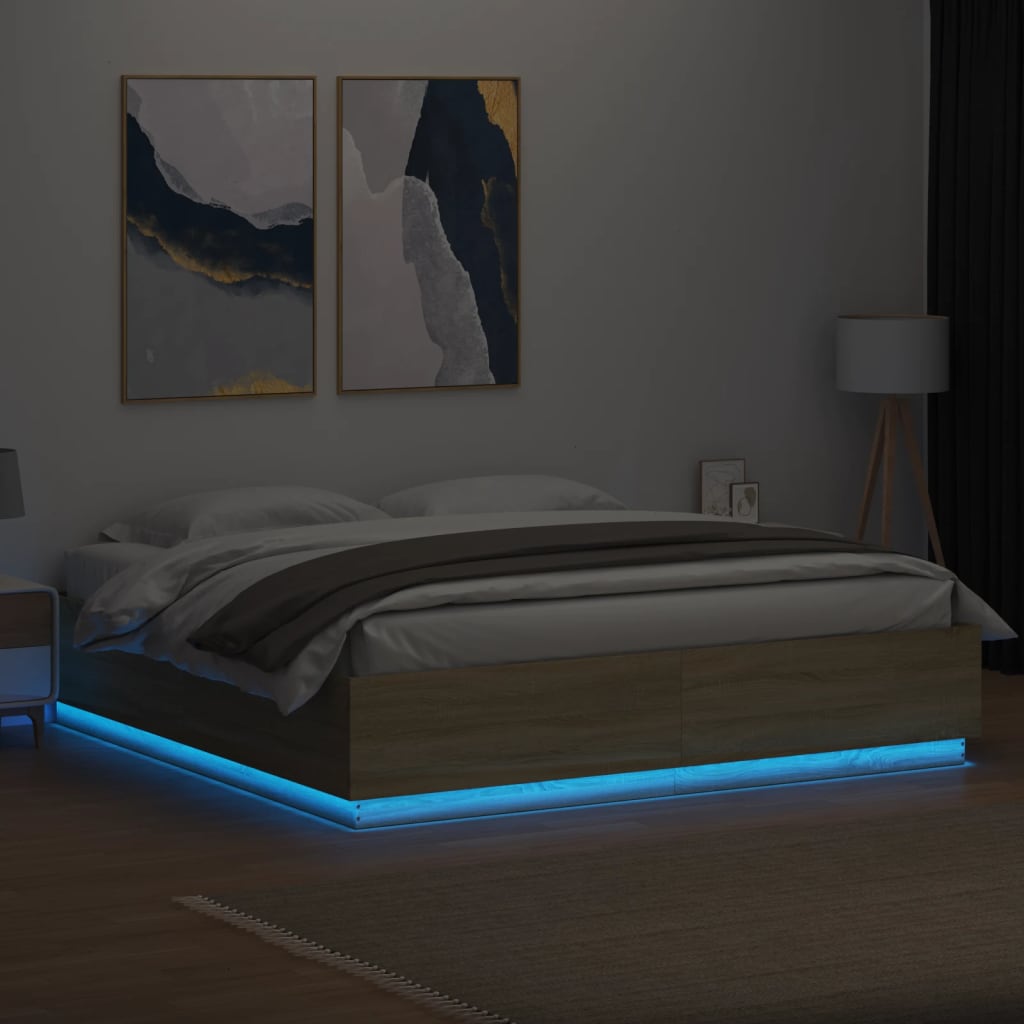 Cadre de lit avec LED sans matelas chêne sonoma 200x200 cm