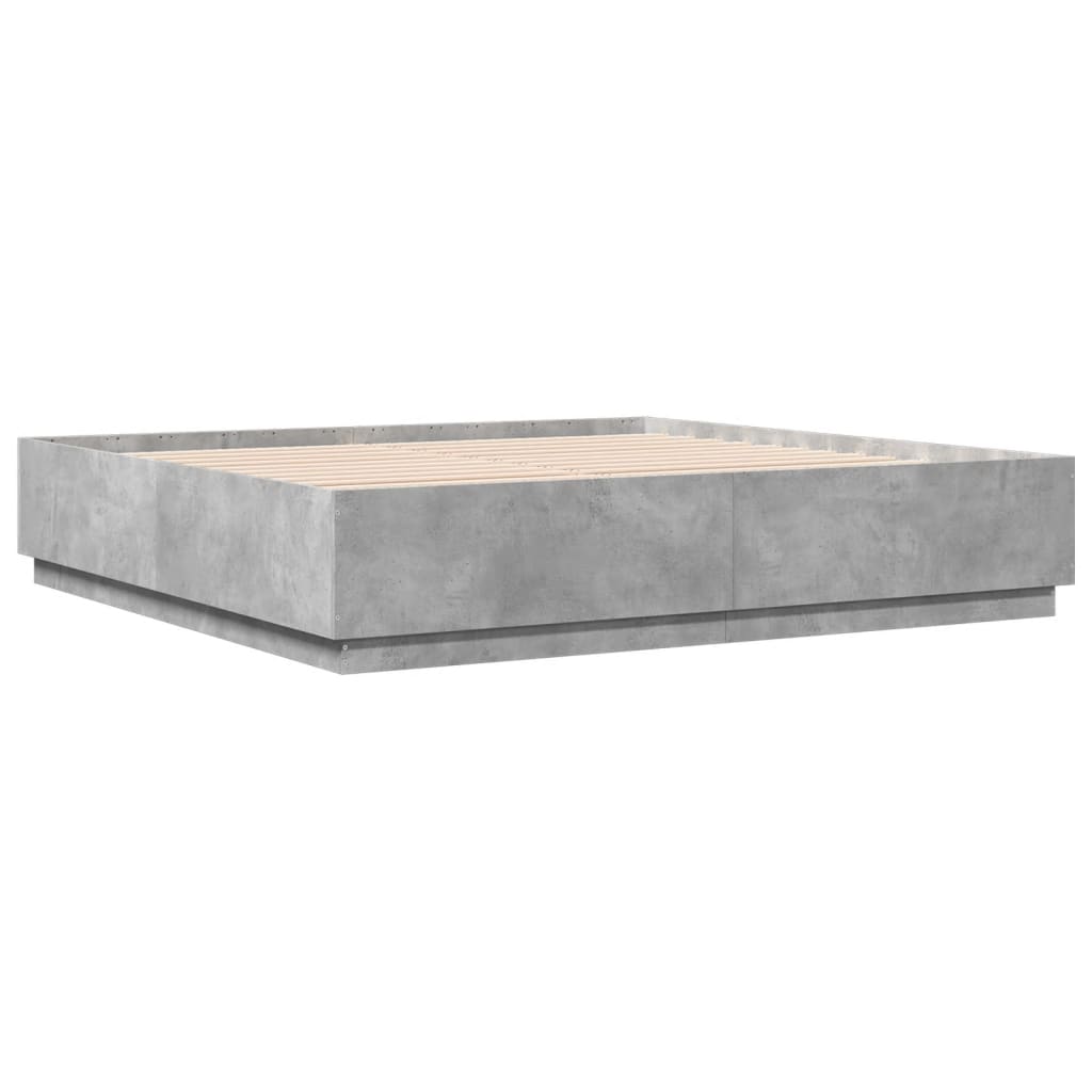 Cadre de lit avec LED sans matelas gris béton 200x200 cm