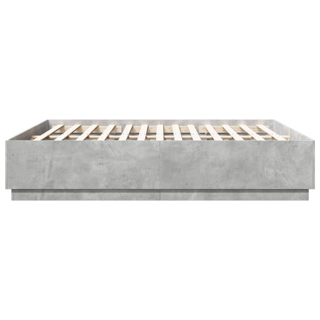 Cadre de lit avec LED sans matelas gris béton 200x200 cm