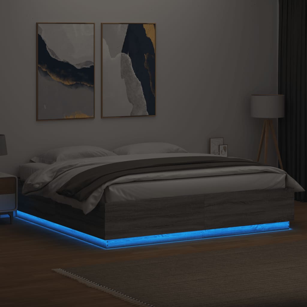 Cadre de lit avec LED sans matelas sonoma gris 200x200 cm