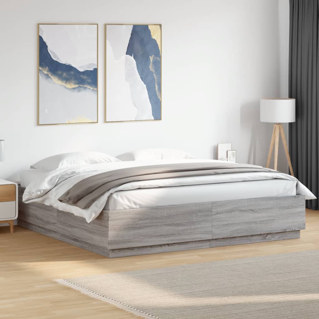 Cadre de lit avec LED sans matelas sonoma gris 200x200 cm