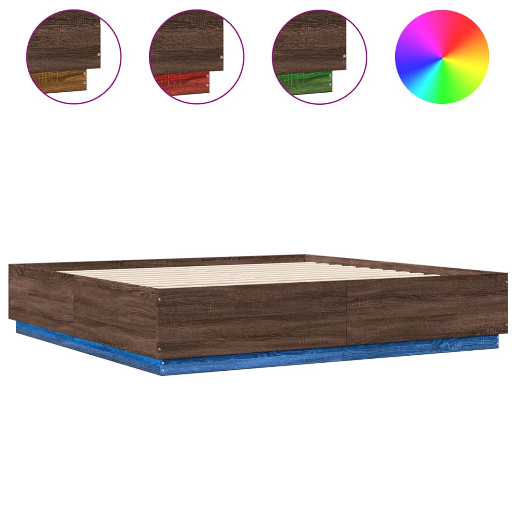 Cadre de lit avec LED sans matelas chêne marron 200x200 cm