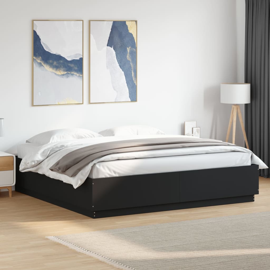 Bed frame with LED without mattress black 180x200 cm