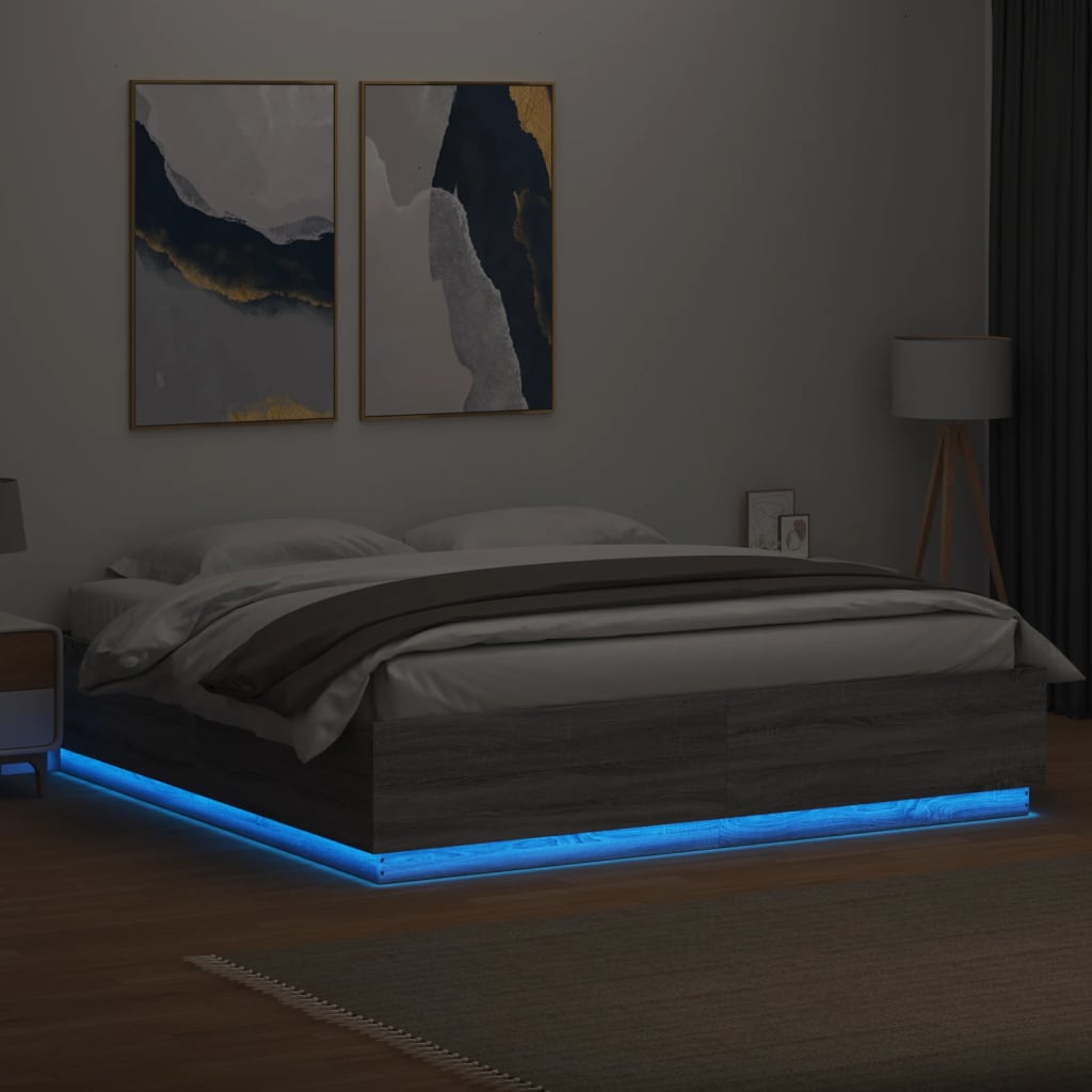 Cadre de lit avec LED sans matelas sonoma gris 180x200 cm