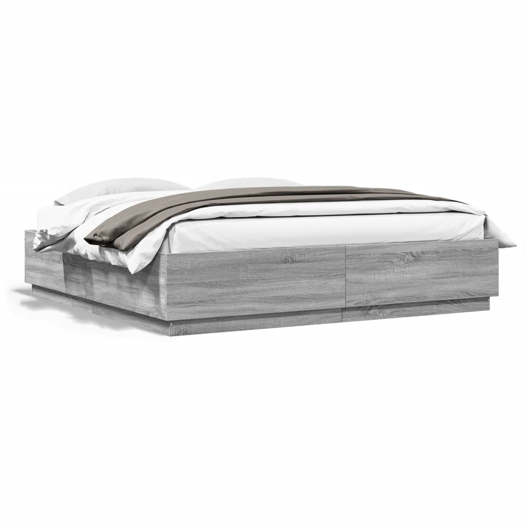 Cadre de lit avec LED sans matelas sonoma gris 180x200 cm