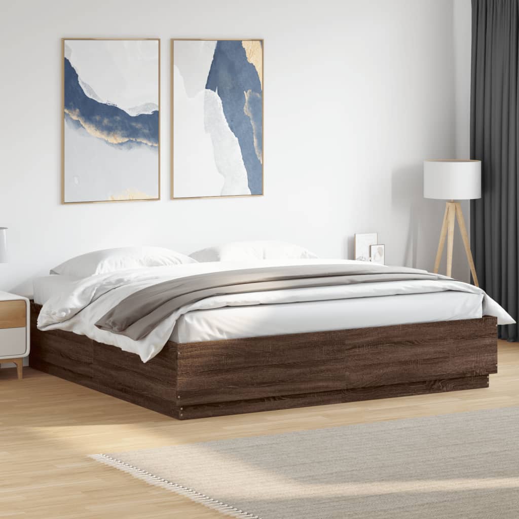 Cadre de lit avec LED sans matelas chêne marron 180x200 cm