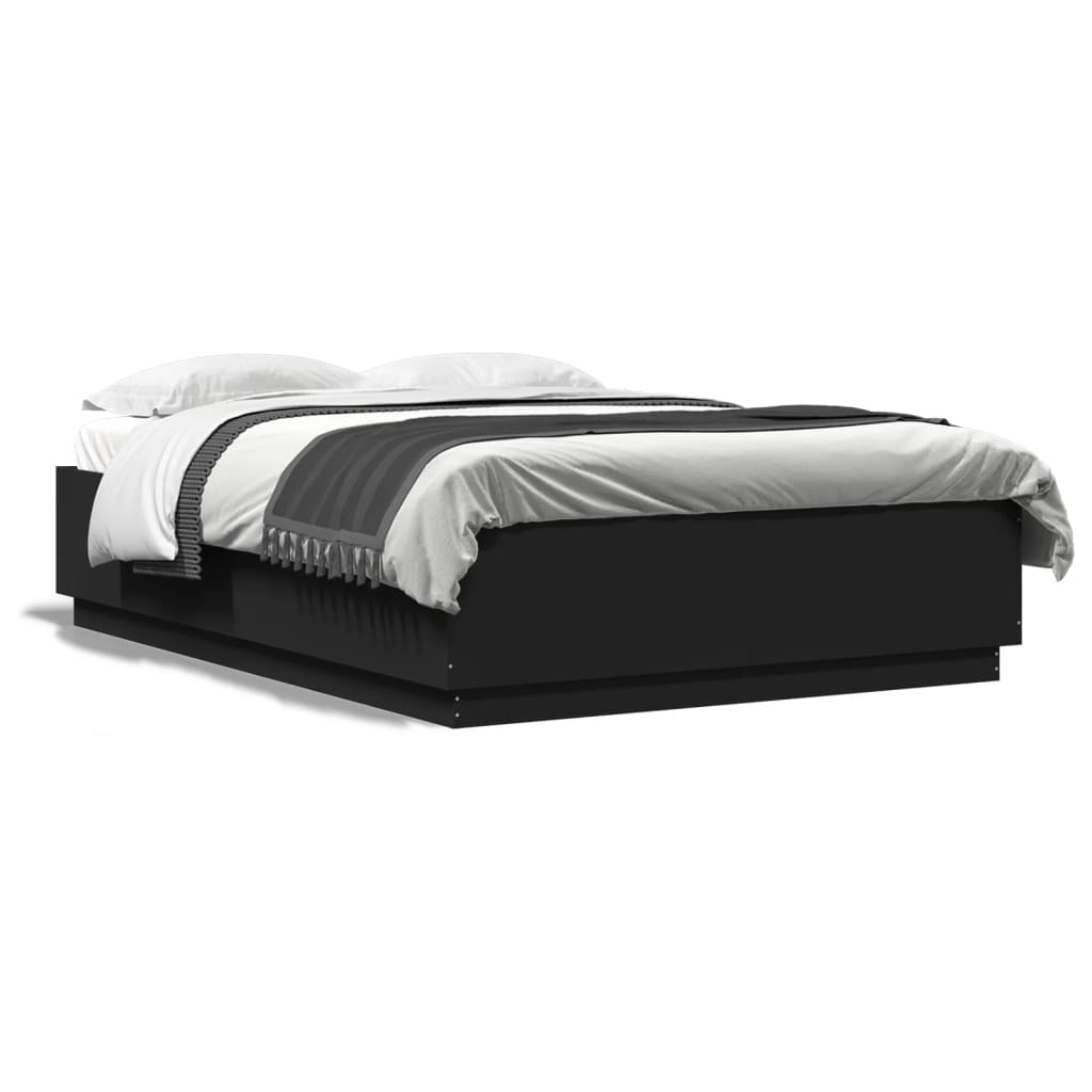 Bed frame with LED without mattress black 160x200 cm