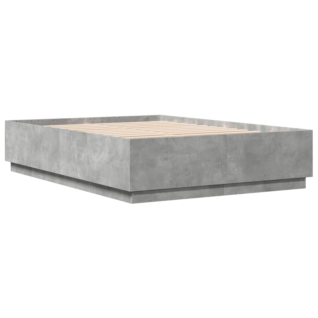 Cadre de lit avec LED sans matelas gris béton 160x200 cm