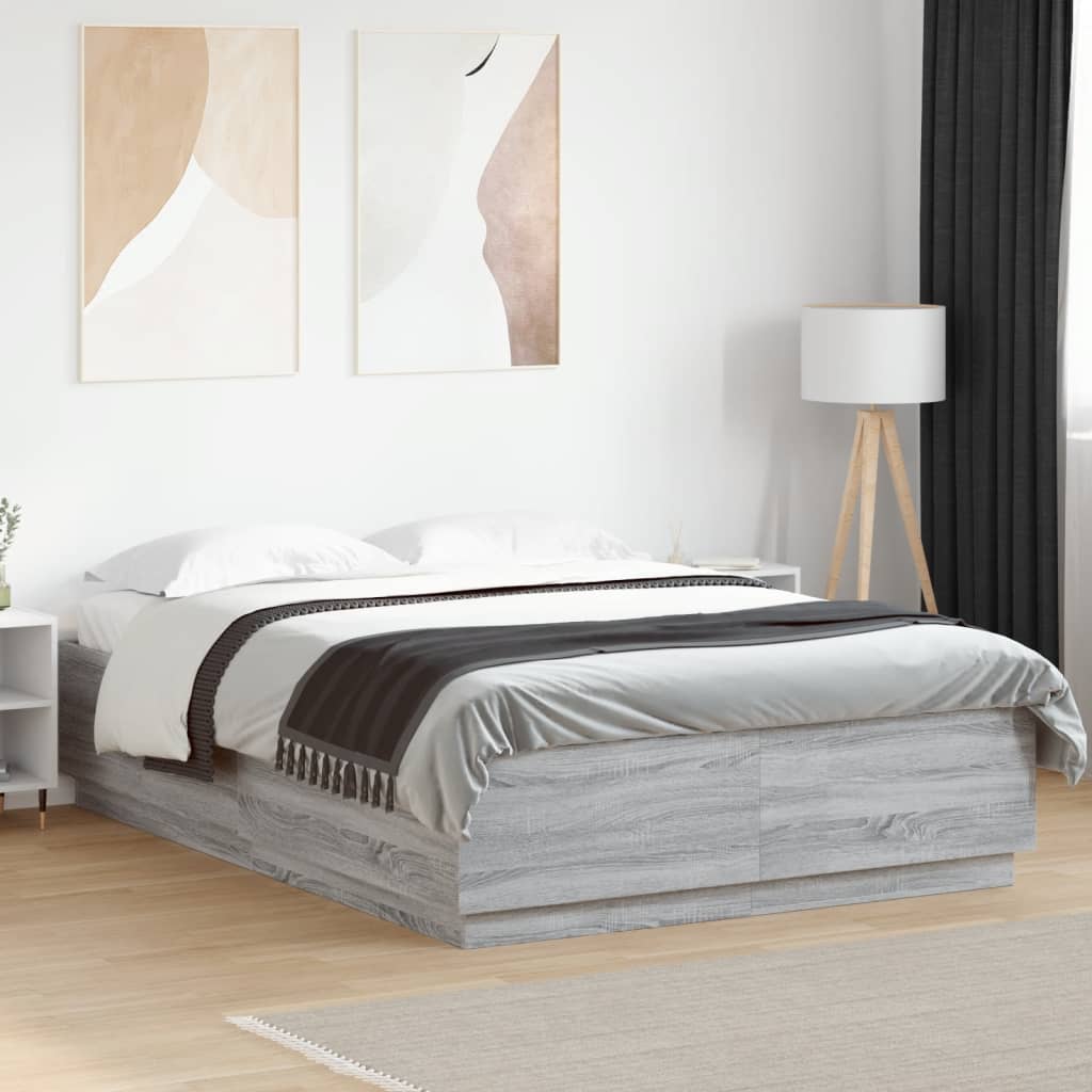 Cadre de lit avec LED sans matelas sonoma gris 160x200 cm