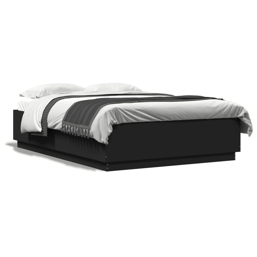 Bed frame with LED without mattress black 150x200 cm