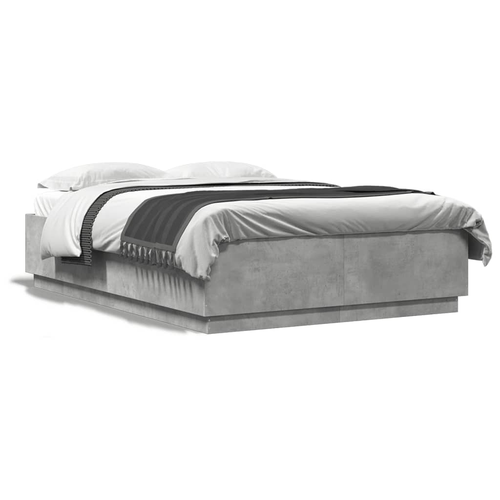 Cadre de lit avec LED sans matelas gris béton 150x200 cm