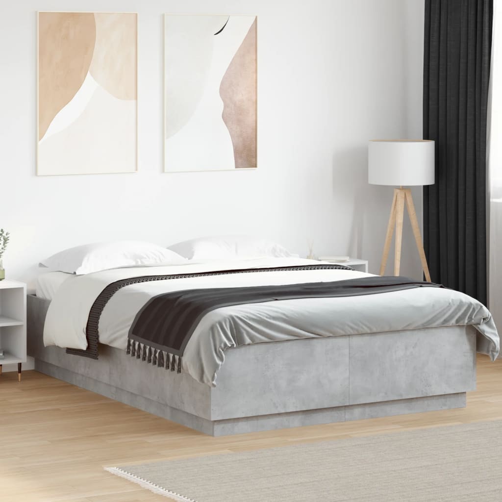 Cadre de lit avec LED sans matelas gris béton 150x200 cm